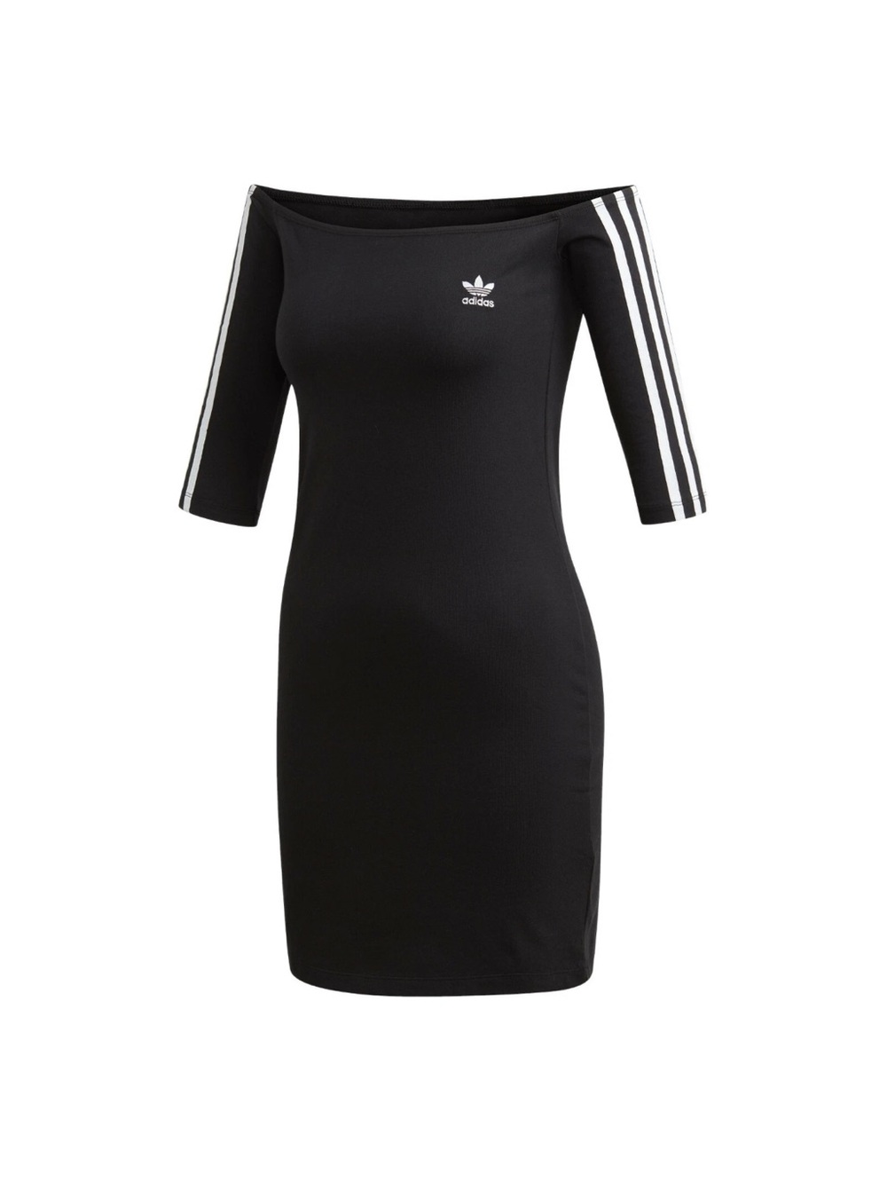 adidas Black Off-Shoulder Mini Dress with White Stripes - Picture 2 of 6